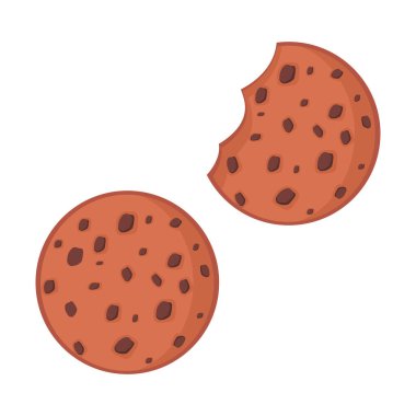 Beyaz arka planda çikolatalı kurabiye var. Fırın konsepti. Taze fırın ürünü konsepti. Beyaz arka planda izole edilmiş düz dizaynlı çikolatalı bisküvinin vektör çizimi.