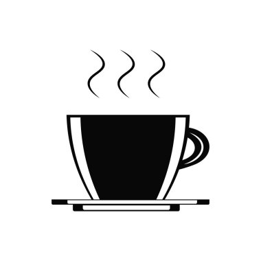 Beyaz arka planda izole edilmiş dumanlı bir fincan kahve. Düz bir şekilde vektör illüstrasyonu. Kafeteryalar, posterler, afişler, kartlar için dekoratif tasarım. Logo için vektör ögeleri.