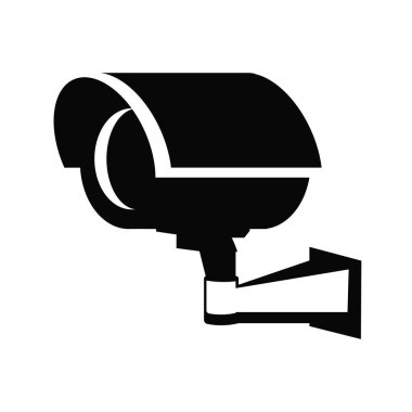 Beyaz arkaplanda video kamera simgesi izole edildi. Açık hava kamerasının vektör illüstrasyonu. Düz bir kamera sistemi var. Suçlulardan, güvenlik kavramından korumak için. Logo için vektör ögeleri.