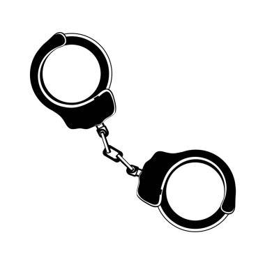 Kelepçe simgesi beyaz arkaplanda izole edilmiş. Polis teçhizatı. Kelepçelerin vektör çizimi. Suçluları tutuklamak için kelepçe. Logo için vektör ögeleri.
