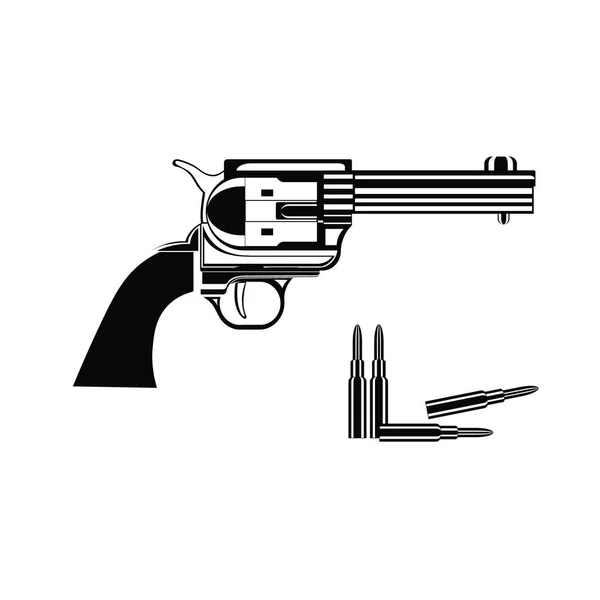 Револьвер с значком рукава изолирован на белом фоне. Векторная иллюстрация ретро-пистолета. Дикий Запад. Концепция ковбойского оружия. Пистолет с барабаном вместо пуль. Векторные элементы для логотипа. — стоковый вектор