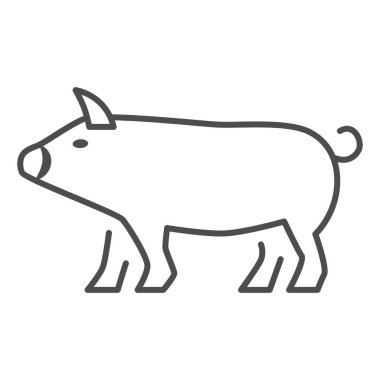 Domuz ince çizgi ikonu, çiftlik hayvanları konsepti, beyaz arka planda domuz işareti, mobil konsept ve web tasarımı için ana hatlı siluet ikonu. Vektör grafikleri.