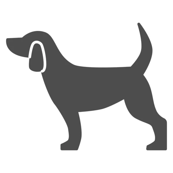 개 고체 아이콘, 애완 동물 컨셉, 강아지 사인 흰색 배경 위에 강아지 사인, 모바일 컨셉과 웹 디자인을 위한 글 리프 스타일의 실루엣 아이콘을 서 있는 개. 벡터 그래픽. — 스톡 벡터
