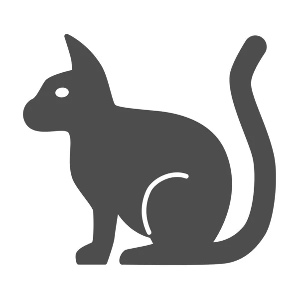 고양이 고체 아이콘, 애완 동물 컨셉, 흰 배경에 고양이 사인, 모바일 컨셉과 웹 디자인을 위한 글 리프 스타일로 앉아 있는 고양이 실루엣 아이콘. 벡터 그래픽. — 스톡 벡터