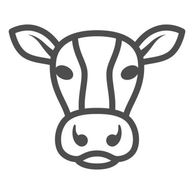 İnek kafası ikonu, çiftlik hayvanları konsepti, beyaz arka planda sığır tabelası, mobil konsept ve web tasarımı için ana hatlı inek kafası silueti ikonu. Vektör grafikleri.