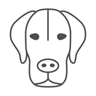 Köpek kafası ince çizgi ikonu, evcil hayvan konsepti, beyaz arka planda köpek yüzü işareti, mobil konsept ve web tasarımı için ana hatlı köpek kafası silueti ikonu. Vektör grafikleri.