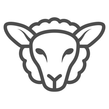 Koyun kafası ikonu, çiftlik hayvanları kavramı, beyaz arka planda kuzu işareti, mobil konsept ve web tasarımı için ana hatlı koyun yüz ikonu. Vektör grafikleri.