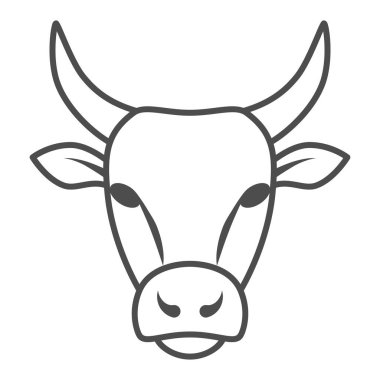 Bull Head ince çizgi ikonu, çiftlik hayvanları konsepti, beyaz arka planda sığır işareti, mobil konsept ve web tasarımı için ana hatlı Bull Head siluet ikonu. Vektör grafikleri.
