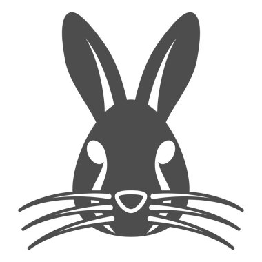 Tavşan kafası katı ikonu, hayvan konsepti, beyaz arka planda tavşan kafası işareti, mobil konsept ve web tasarımı için kabartma biçiminde tavşan yüz silueti ikonu. Vektör grafikleri.