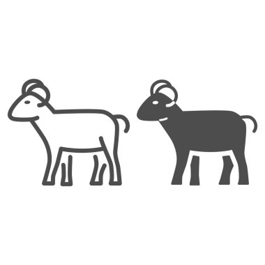Koç çizgisi ve sağlam ikon, çiftlik hayvanları konsepti, beyaz arka planda koyun işareti, mobil konsept ve web tasarımı için ana hatlı ram simgesi silueti. Vektör grafikleri.