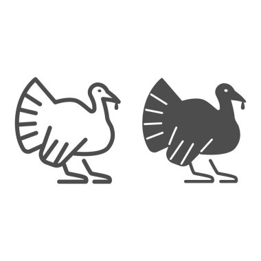 Hindi hattı ve katı ikon, çiftlik hayvanları kavramı, beyaz arka planda çiftlik kuşu tabelası, mobil konsept ve web tasarımı için ana hatlı Türkiye siluet ikonu. Vektör grafikleri.