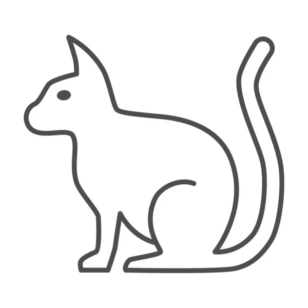 Kočičí tenká čára ikona, pojetí domácích mazlíčků, kočičí znak na bílém pozadí, silueta sedící kočky v obrysovém stylu pro mobilní koncept a web design. Vektorová grafika. — Stockový vektor