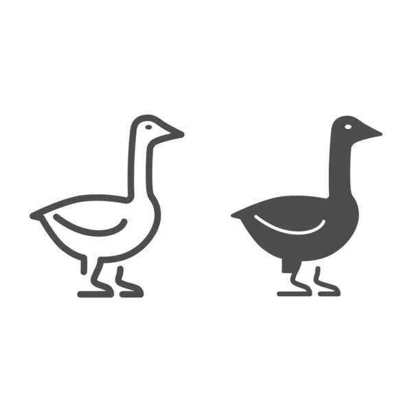 Линия гуся и твёрдая икона, концепция фермерских животных, знак домашней птицы на белом фоне, иконка гусиного силуэта в стиле наброска для мобильной концепции и веб-дизайна. Векторная графика. — стоковый вектор