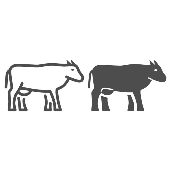 Línea de vaca e icono sólido, concepto de ganado, signo de ganado vacuno sobre fondo blanco, icono de silueta de vaca lechera en estilo de esquema para el concepto móvil y el diseño web. Gráficos vectoriales. — Archivo Imágenes Vectoriales