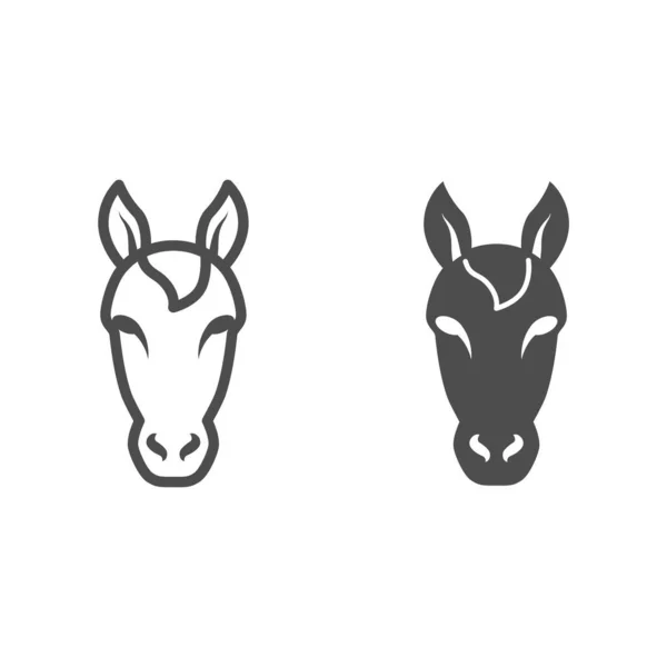 Cabeza de caballo línea e icono sólido, concepto de animales de granja, símbolo semental sobre fondo blanco, icono de silueta de cabeza de caballo en estilo de esquema para el concepto móvil y diseño web. Gráficos vectoriales. — Vector de stock