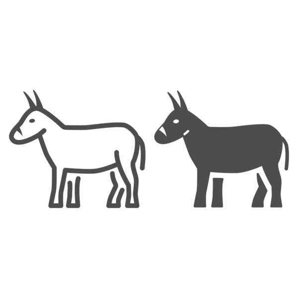 Linha de burro e ícone sólido, conceito de animais de fazenda, sinal de mula no fundo branco, ícone de silhueta de burro no estilo de contorno para o conceito móvel e web design. Gráficos vetoriais. —  Vetores de Stock