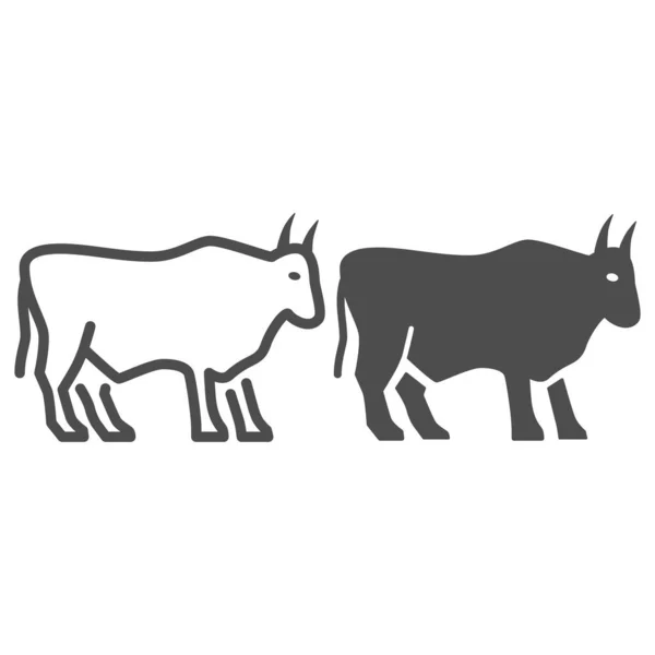 Línea de toros e icono sólido, concepto de animales de granja, signo de ganado sobre fondo blanco, icono de silueta de toro en estilo de esquema para el concepto móvil y el diseño web. Gráficos vectoriales. — Archivo Imágenes Vectoriales