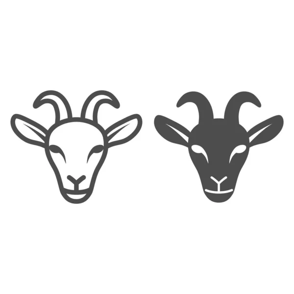 Goat head line and solid icon, livestock concept, nanny-goat head sign on white background, Goat face icon in outline style for mobile concept and web design. Vector graphics. — Stock Vector