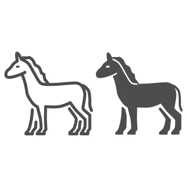 Linha de cavalo e ícone sólido, conceito de animais de fazenda, sinal de garanhão no fundo branco, ícone de silhueta de cavalo de elegância de pé no estilo de contorno para o conceito móvel e web design. Gráficos vetoriais. —  Vetores de Stock