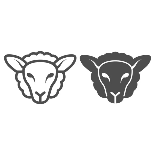 Línea de cabeza de oveja e icono sólido, concepto de animales de granja, signo de cordero sobre fondo blanco, silueta de la cara de oveja icono en el estilo de esquema para el concepto móvil y el diseño web. Gráficos vectoriales. — Archivo Imágenes Vectoriales