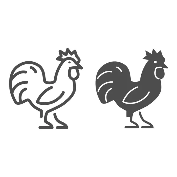 Rooster lijn en solide icoon, boerderij dieren concept, kip teken op witte achtergrond, staande haan silhouet icoon in outline stijl voor mobiele concept en web design. vectorgrafieken. — Stockvector
