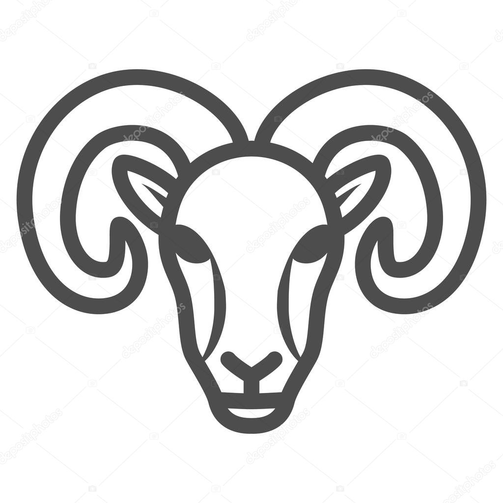 Ram head line icon, Farm animals concept, Ram symbol on white background, horned ram head icon in outline style for mobile concept and web design. Vector graphics
