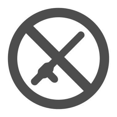 Sopa sembolü yok, katı simge yok, siyahlar madde kavramı, dayak ve şiddet yasağı işareti beyaz arka planda, polis şiddeti ve kabadayılığı durdurma sembolü glifte. Vektör grafikleri.