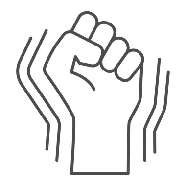 Yükseltilmiş yumruk hareketi, ince çizgi ikonu, Siyah Yaşamı Madde Konsepti, İnsan eli beyaz arkaplanda BLM işareti, Yumruk cep telefonu konsepti ve web tasarımı için ana hatlar şeklinde ikon kaldırdı. Vektör grafikleri.