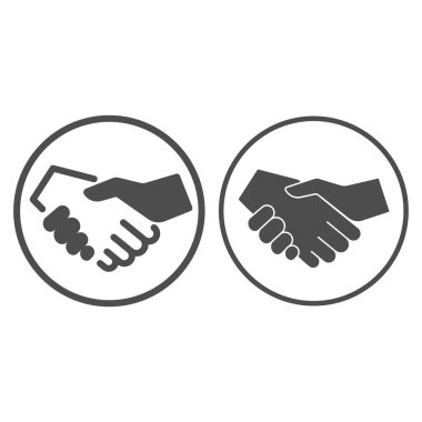 Beyaz ve siyah tokalaşma çizgisi ve sağlam bir ikon, siyah hayatlar madde konsepti, beyaz arka planda iş ortaklarının selamlaşması, siyah ve beyaz kardeş ana hatlarıyla tokalaşıyor. Vektör grafikleri.