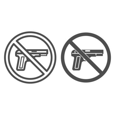 Ateşli silah hattı yok, katı ikon yok, siyah hayatı madde kavramı yok, beyaz arka planda ateşli silah ya da silah uyarısı yok, çember kurun, mobil ve web için taslak biçiminde silah yasak işareti yok. Vektör grafikleri.