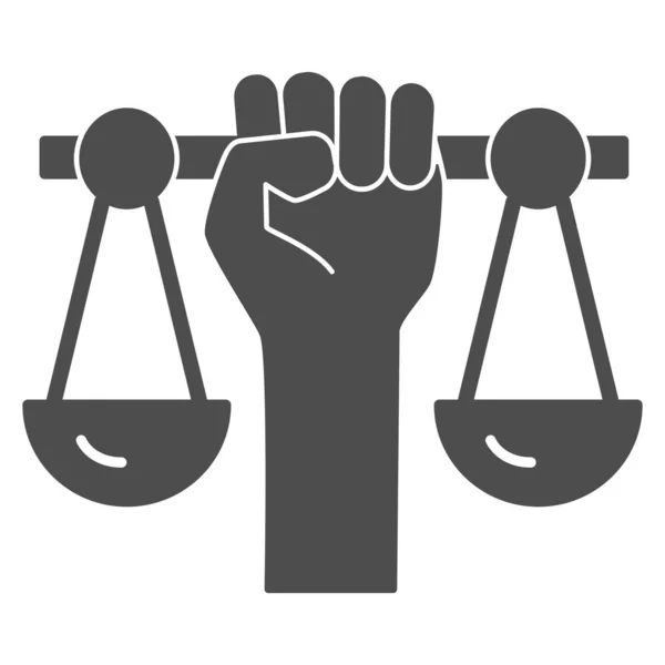 Hand holding scales solid icon, Black lives matter concept, Civil rights sign on white background, Justice scales in hand icon in glyph style for mobile and web design. Vector graphics. — Stock Vector