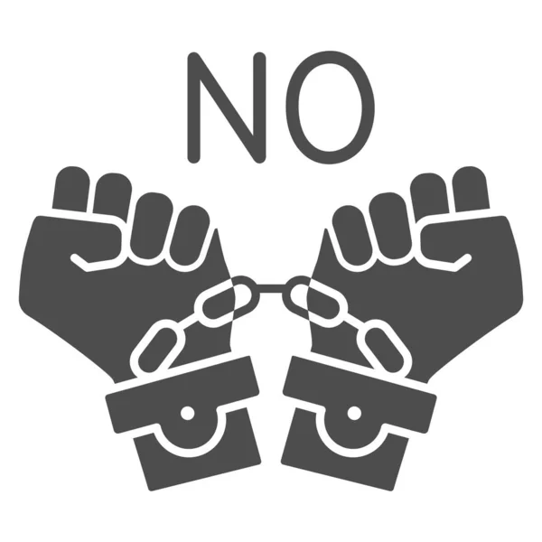 No to shackles symbol solid icon, Black lives matter concept, No violence against blacks sign on white background, handcuffed hands icon in glyph style for mobile and web. Vector graphics. — Stock Vector