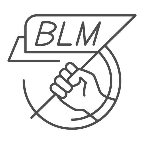 Χέρι κρατώντας BLM αφίσα λεπτή γραμμή εικονίδιο, Μαύρο ζωή έννοια ύλη, BLM σημαία στο χέρι υπογράψει σε λευκό φόντο, Διαμαρτυρία αφίσα με κείμενο εικονίδιο BLM σε περίγραμμα στυλ για το κινητό, web. Διανυσματικά γραφικά. — Διανυσματικό Αρχείο