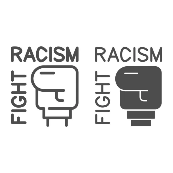 Strijd tegen racisme symbool lijn en solide pictogram, Zwarte levens materie concept, Hand in bokshandschoen teken op witte achtergrond, opgeheven vuist geen racisme pictogram in contouren stijl voor mobiel. vectorgrafieken. — Stockvector