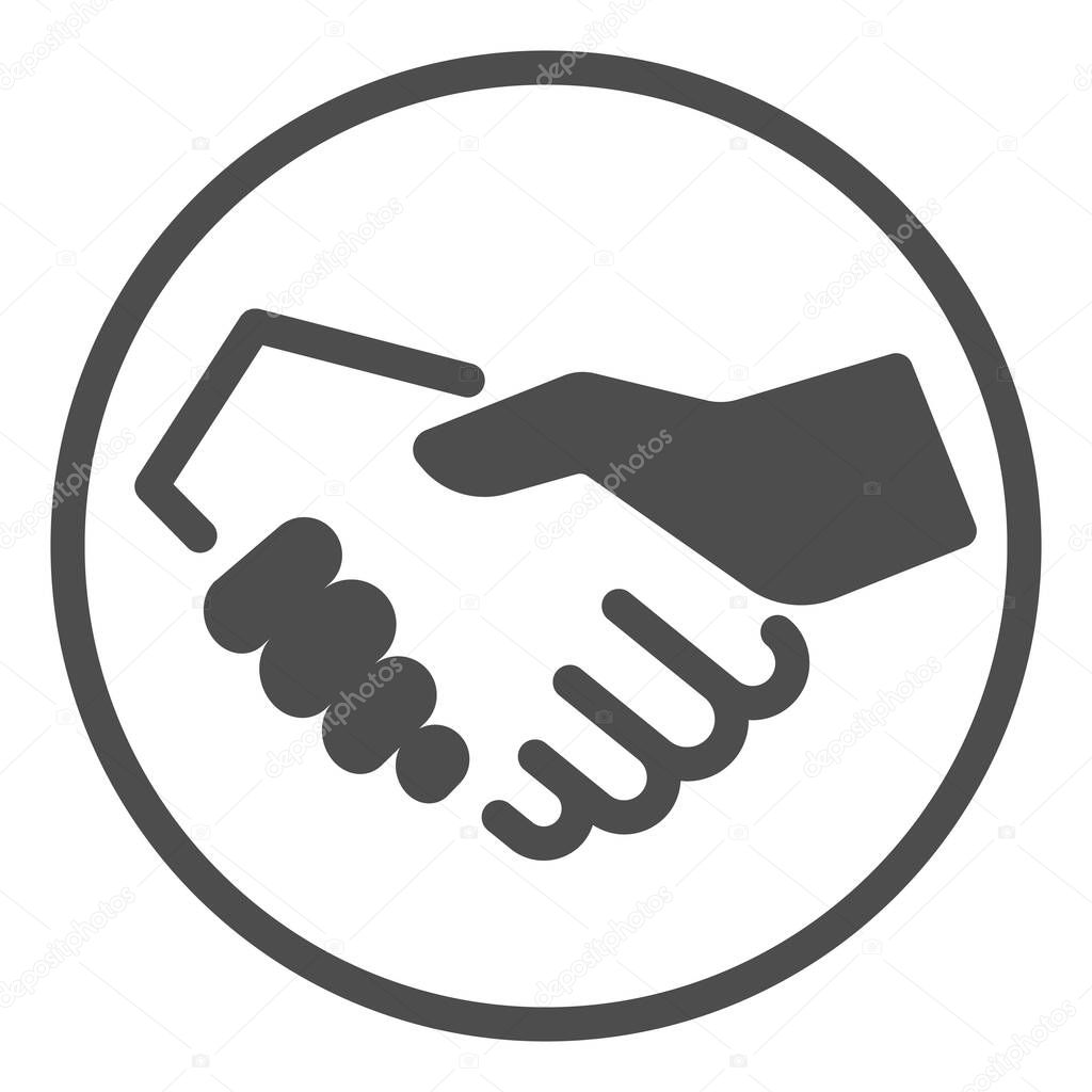 White and black handshake line icon, Black lives matter concept, Business partners greeting sign on white background, Black and white brother shaking hands icon in outline. Vector graphics.
