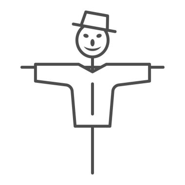 Korkuluk ince çizgi ikonu, bahçe ve bahçe konsepti, arka planda bahçe korkutucu koruma işareti, mobil konsept ve web tasarımı için ana hatlı çiftlik korkuluğu ikonu. Vektör grafikleri.