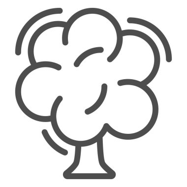 Ağaç çizgisi ikonu, bahçe ve bahçe konsepti, arka planda meşe tabelası, mobil konsept ve web tasarımı için ana hatlı orman sembolü. Vektör grafikleri.