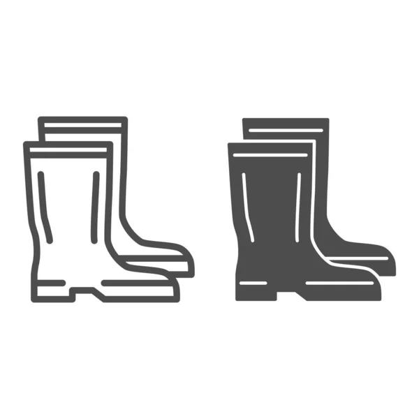 Rubber boots line and solid icon, Garden and gardening concept, Waterproof shoes sign on white background, gumboots icon in outline style for mobile concept and web design. Vector graphics. — Stock Vector