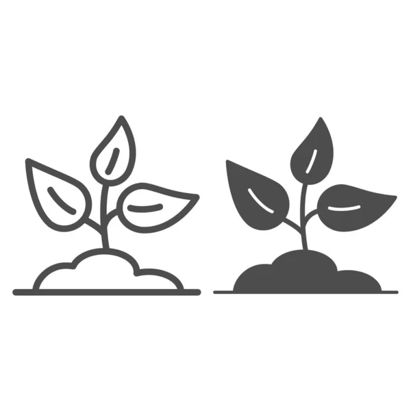 Sprout in ground line and solid icon, Garden and gardening concept, Seedling sign on white background, Young plant growing in soil icon in outline style for mobile and web design. Vector graphics. — Stock Vector