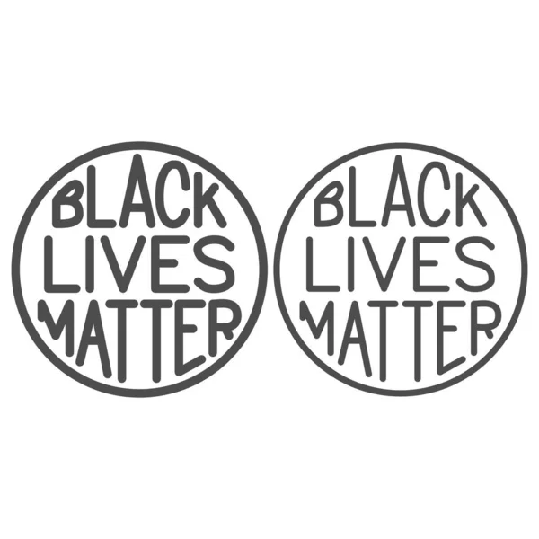 黒のラウンドフレームラインと固体アイコン、 BLMの概念、白い背景にBLMのポスターサイン、アウトラインスタイルで黒の人々のアイコンの人権についての抗議バナー。ベクトルグラフィックス. — ストックベクタ