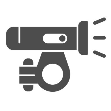 Katı bisiklet ikonu için el feneri, bisiklet aksesuarları konsepti, beyaz arka planda bisiklet ışığı tabelası, mobil konsept için glyph tarzı bisiklet fener ikonu, web tasarımı. Vektör grafikleri.