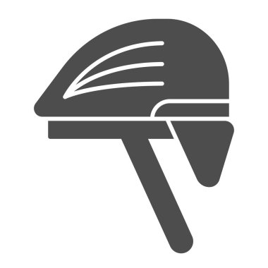 Bisikletçi başlığı katı simgesi, bisiklet ekipmanı konsepti, beyaz arka planda bisiklet koruyucu şapka tabelası, mobil konsept ve web tasarımı için bisiklet başlığı simgesi. Vektör grafikleri.