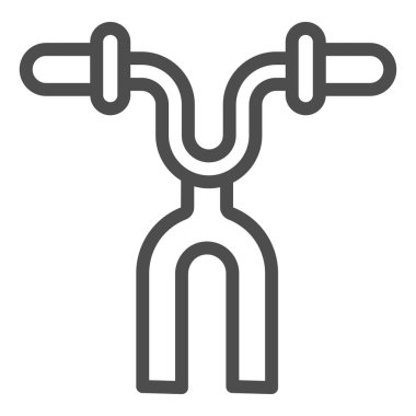 Bisiklet çatalı ve gidon çizgisi simgesi, bisiklet parçaları konsepti, beyaz arka planda çatallı bisiklet tekerleği, mobil için taslak biçimli bisiklet çatalı. Vektör grafikleri.