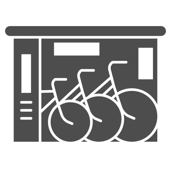 Icono sólido de la tienda de bicicletas, concepto de deporte al aire libre, tienda de bicicletas y letrero de servicio sobre fondo blanco, icono del logotipo de la tienda de servicio de bicicletas en estilo glifo para el concepto móvil y la web. Gráficos vectoriales . — Vector de stock