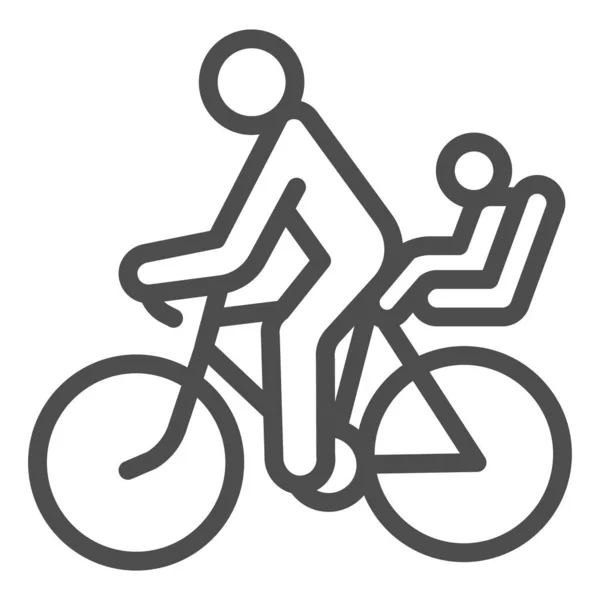 子供のラインアイコン、夏のスポーツのコンセプト、白い背景にマウンテンバイクの看板の家族、モバイルとウェブのアウトラインスタイルで子供の自転車のアイコンを持つ父。ベクトルグラフィックス. — ストックベクタ