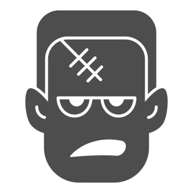 Frankenstein katı ikonu, Cadılar Bayramı konsepti, beyaz arka planda canavar yüzü işareti, mobil konsept ve web tasarımı için Frankenstein sembolü. Vektör grafikleri.