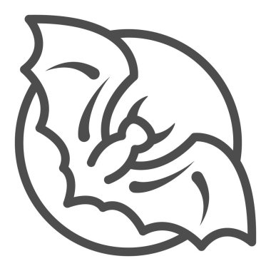 Ay çizgisine karşı yarasa çizgisi ikonu, Cadılar Bayramı konsepti, beyaz arka planda Cadılar Bayramı ürkütücü gece tabelası, mobil konsept ve web tasarımı için ana hatlı yarasa ikonu ile gece gökyüzü. Vektör grafikleri.