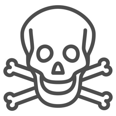 Kafatası ve kemik çizgisi ikonu, Cadılar Bayramı konsepti, beyaz arka planda tehlike uyarısı işareti, Kafatası ve çapraz kemikler mobil konsept ve web tasarımı için tasarım tarzında. Vektör grafikleri.