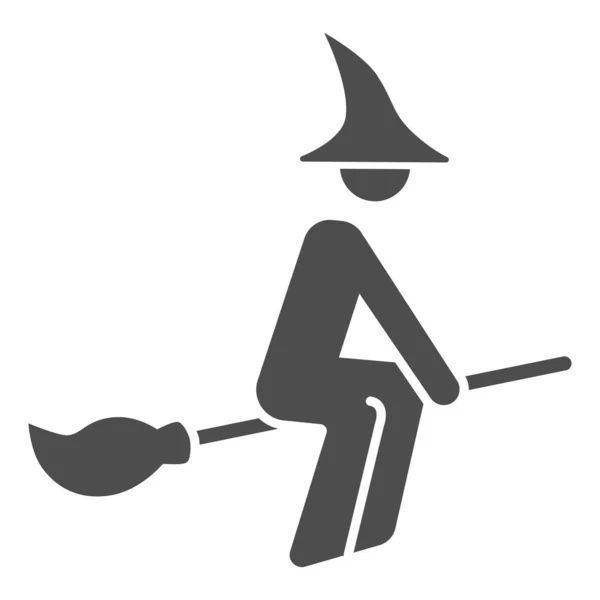 Heks op bezemsteel solide pictogram, Halloween concept, Heks rijdt bezembord op witte achtergrond, vliegende jonge heks pictogram in glyph stijl voor mobiele concept en web design. vectorgrafieken. — Stockvector