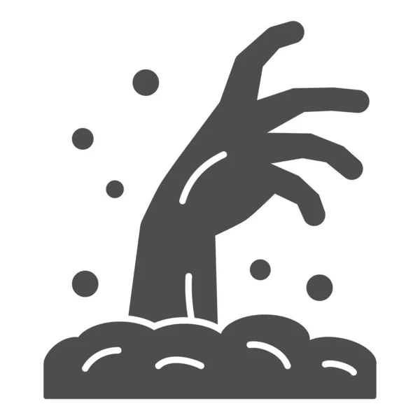 Zombie ręka solidna ikona, Koncepcja Halloween, Ręka w ziemi znak na białym tle, Zombie ręka rośnie z ikony ziemi w stylu glifu dla mobilnej koncepcji i projektowania stron internetowych. Grafika wektorowa. — Wektor stockowy